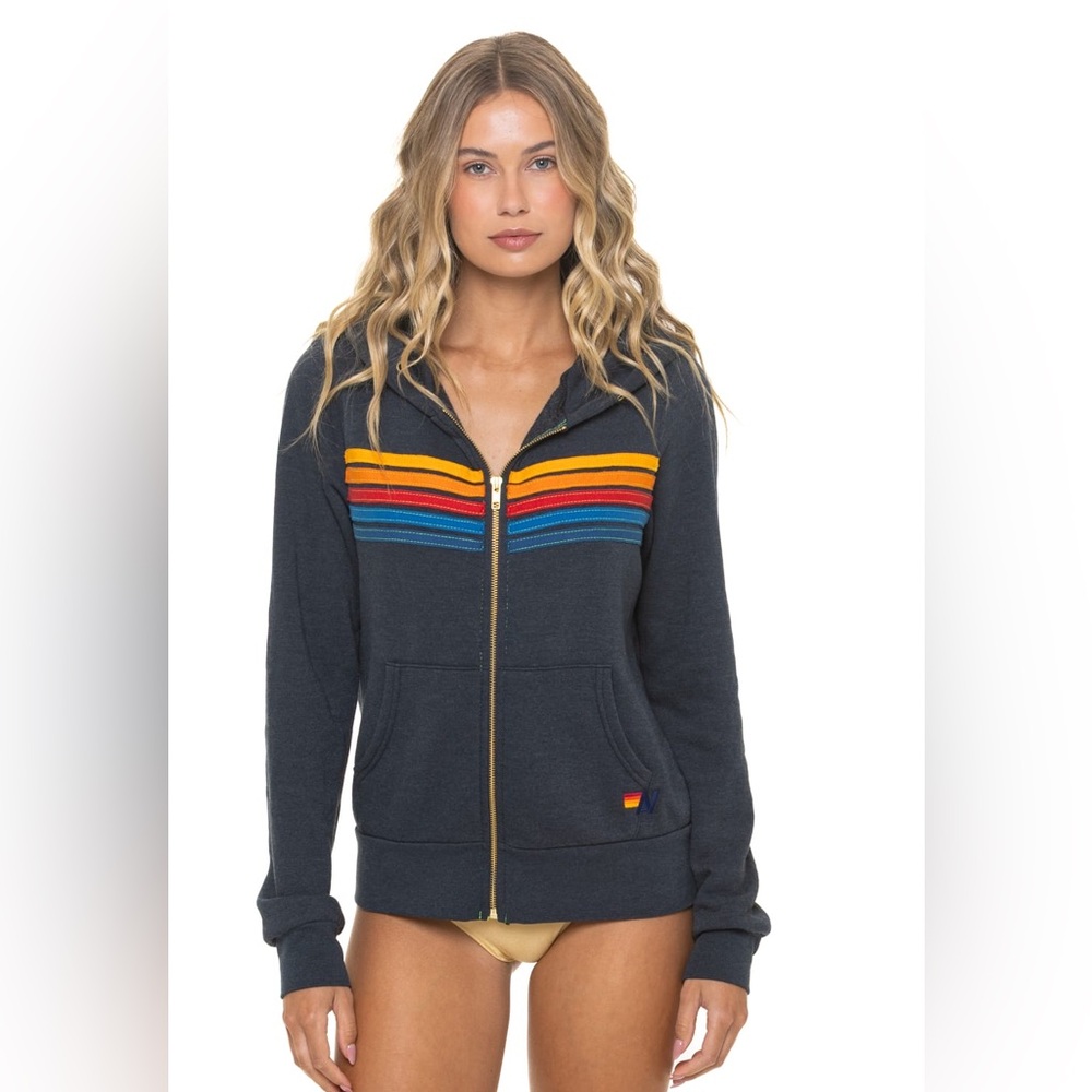 Aviator Nation 5 stripe Navy Zip Hoodie size Medium